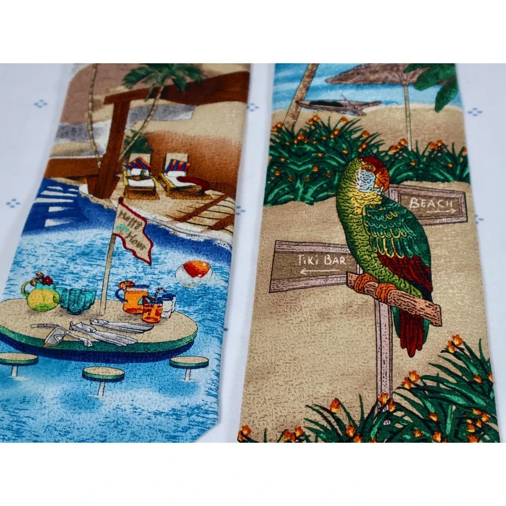 Tropical Isle‎ Silk Tie Beach Tiki Bar Parrot Happy Hour Fun Vacation Hawaill